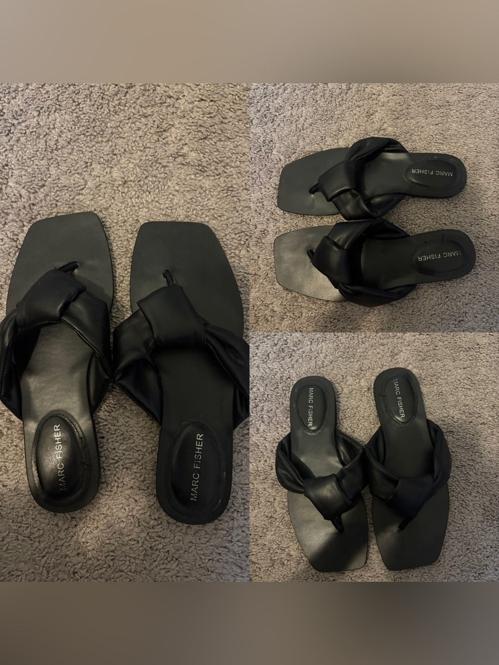 Black Knotted Toe-Loop Slide Sandals